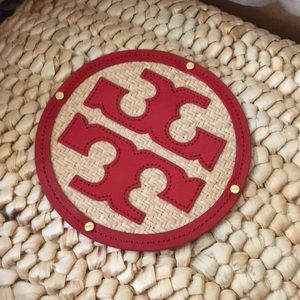 Tory Burch Audrey Red logo straw purse